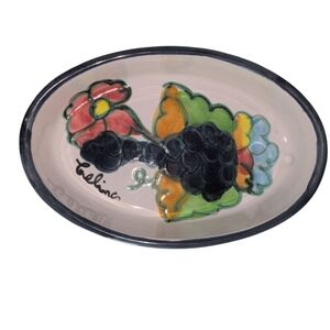 Vintage HIMARK Portugal Oval Terracotta Celina Pottery Grape Bowl Hand Painted